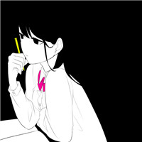 小女孩嘴上有支毛笔的卡通头像9